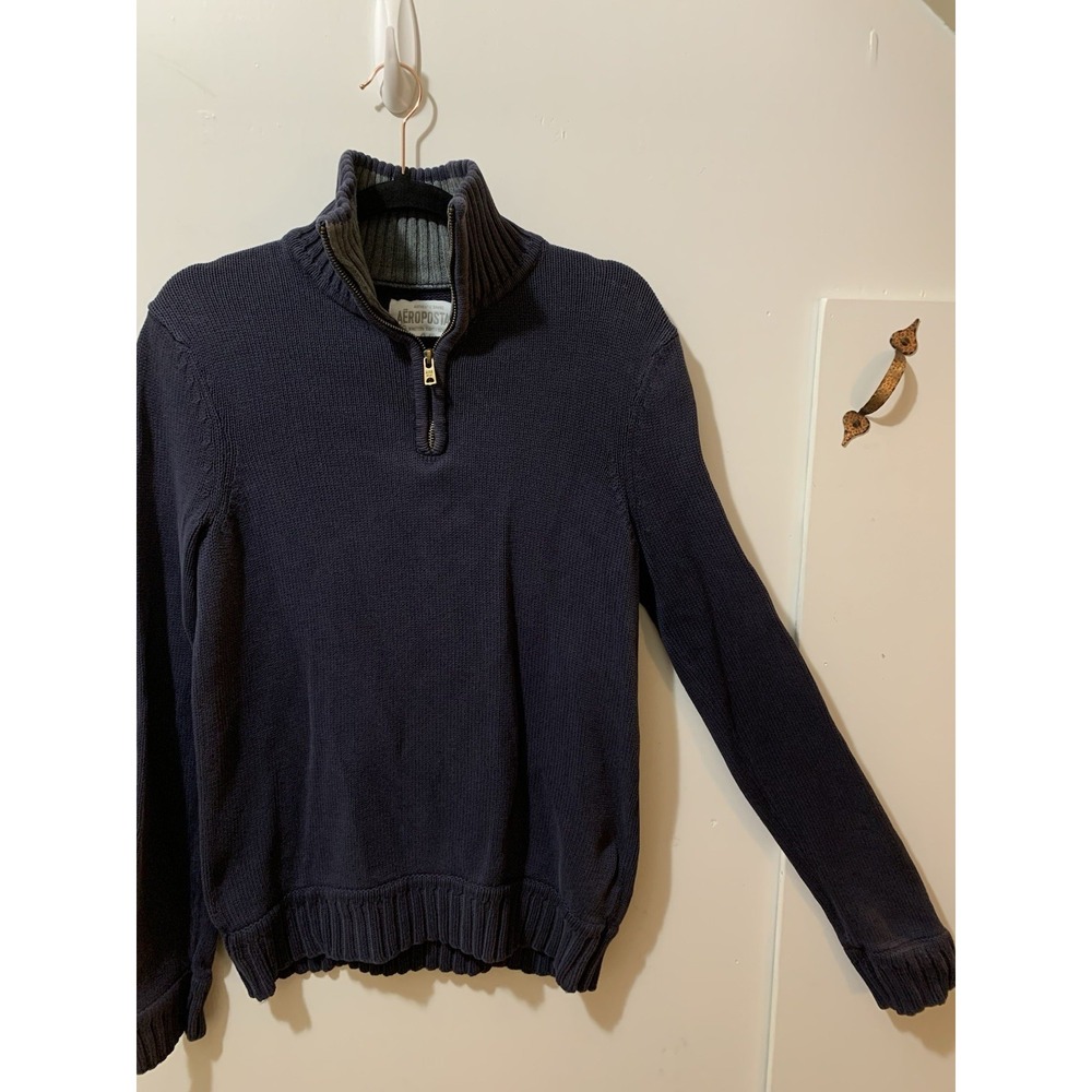 Aeropostale Sweater Men's Small 1/4 Zip Pullover Mock Neck Gray Cotton Y2k
